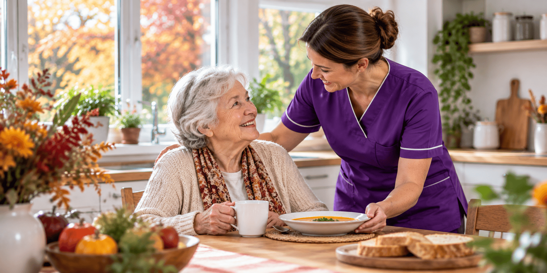 An in-home caregiver supporting an elderly couple live comfortably