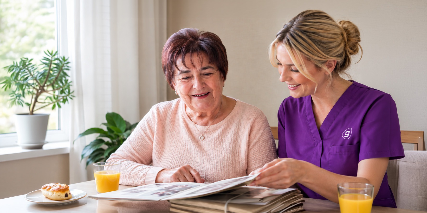 An in-home caregiver supporting an elderly couple live comfortably